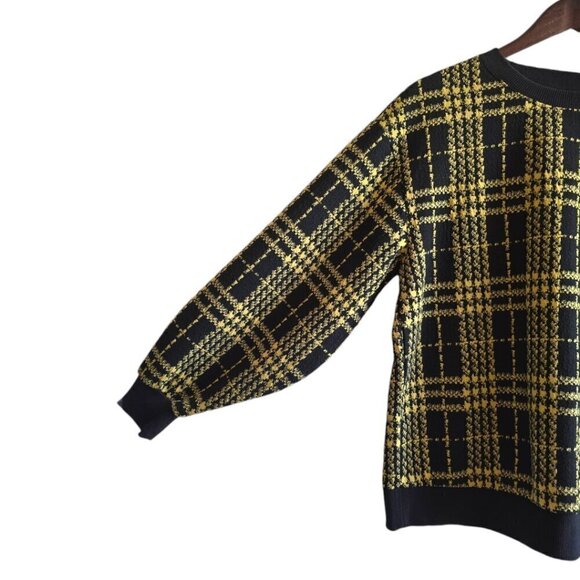 Who What Wear Black & Yellow Plaid Houndstooth Crew Neck Sweater Sz M - Picture 3 of 7